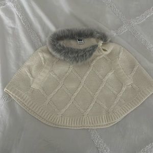Janie & Jack size 3-6months poncho ivory with grey & white fur